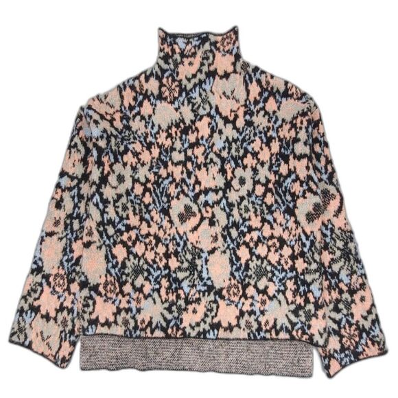 NEW Zara Wool Oversized Vintage Floral Jacquard Mock Neck Grandma Sweater Small - Picture 6 of 7